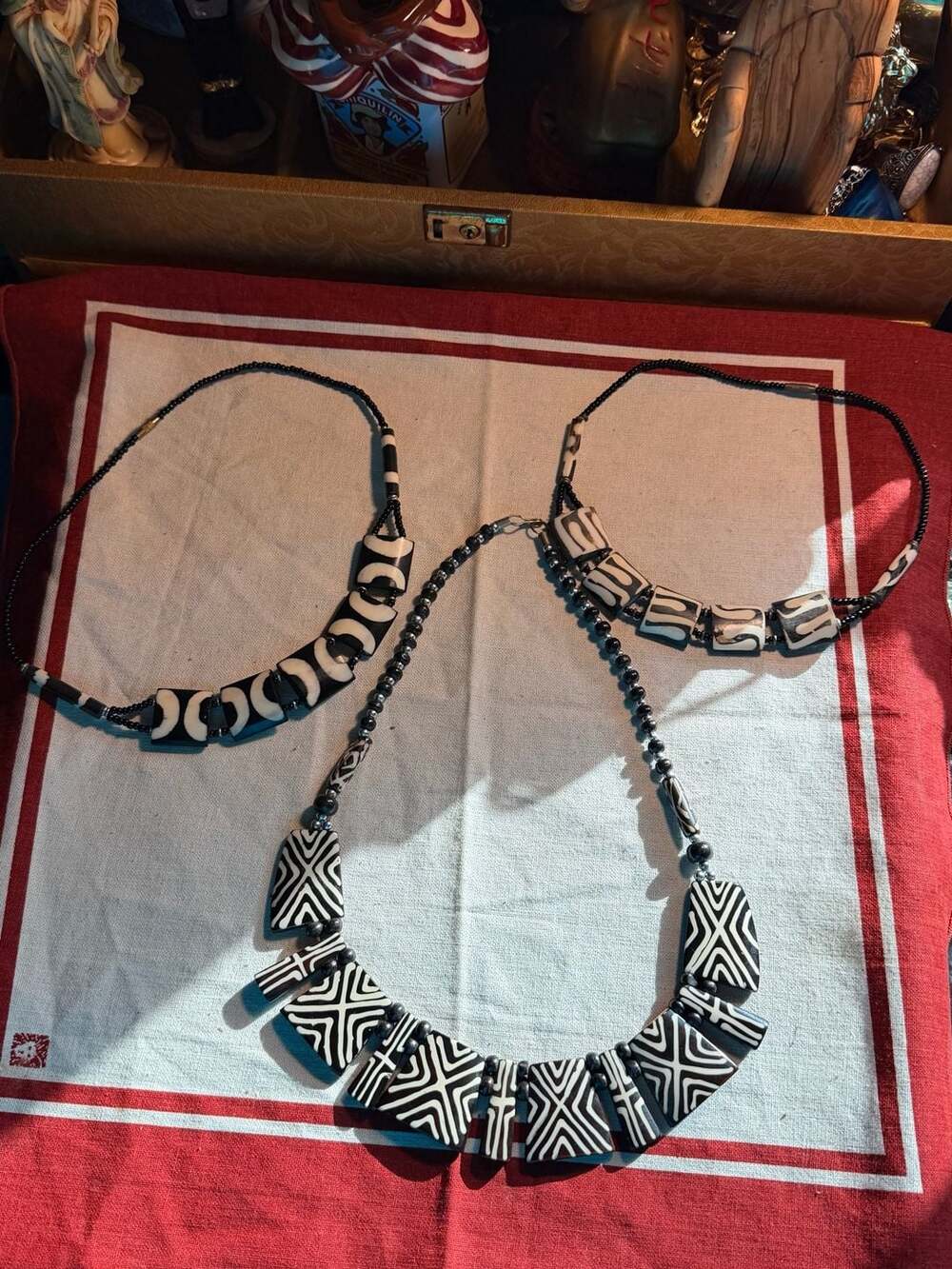 Vintage African Batik Bone & Horn Beaded Necklaces (Set of 3)